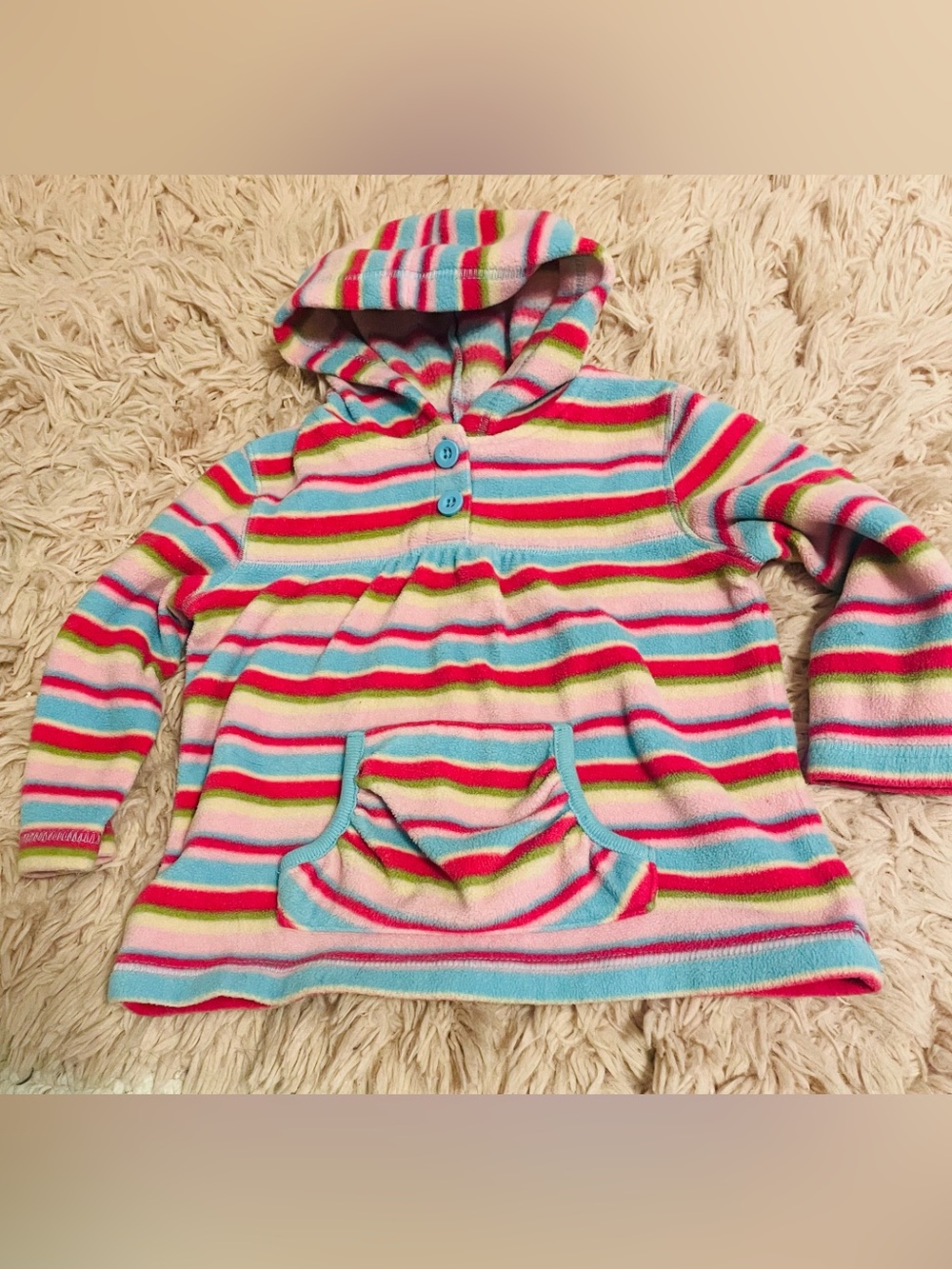 Vintage Fisher Price Striped Fleece Hoodie Pullover Toddler 24M Rare 2008 Y2K